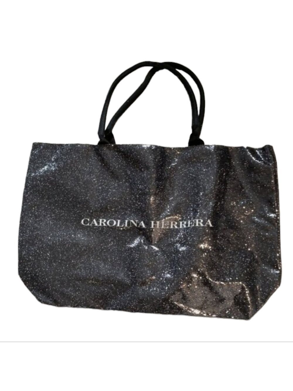 CAROLINA HERRERA Good Girl perfume Glitter open Tote Bag Silver grey sparkle XL
